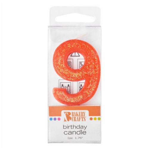 Bakery Crafts Glitter Orange 8 Birthday Candle Perspective: front