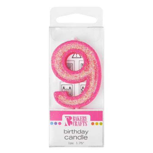 Bakery Crafts Glitter Pink 9 Birthday Candle Perspective: front