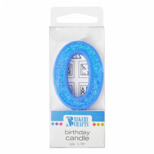 Bakery Craafts Glitter Blue 0 Birthday Candle Perspective: front