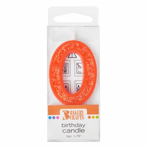 Bakery Crafts Glitter Orange 0 Birthday Candle Perspective: front