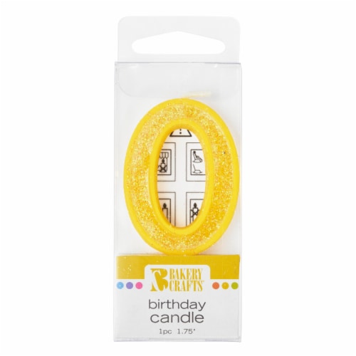 Bakery Crafts Glitter Yellow 0 Birthday Candle Perspective: front