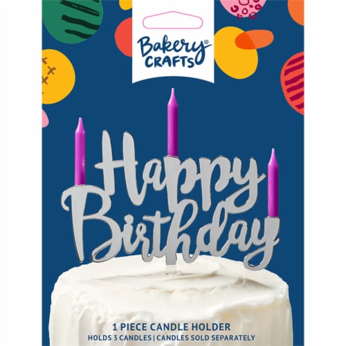 DecoPac Bakery® Crafts Happy Birthday Candle Holder - Silver Perspective: front