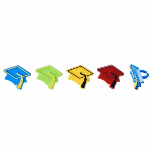 DecoPac Assorted Graduation Hat Ring Cake Decorations Perspective: front
