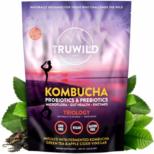 Natural Kombucha Powder Probiotic Supplement - On-The-Go Powder (Mix with Water and Drink) Perspective: front