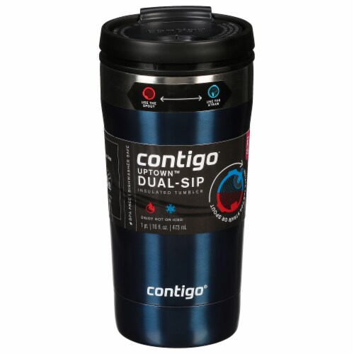 Contigo® Uptown Stainless Steel Dual-Sip Tumbler - Blue Perspective: front