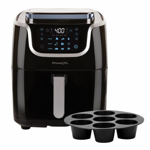 PowerXL 7-qt 10-in-1 1700W Air Fryer Steamer with Muffin Pan Black Perspective: front