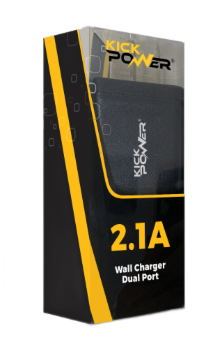 KickPower® Dual Port Wall Charger Perspective: front