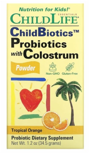 ChildLife® Orange & Pineapple Probiotics with Colostrum Powder Perspective: front