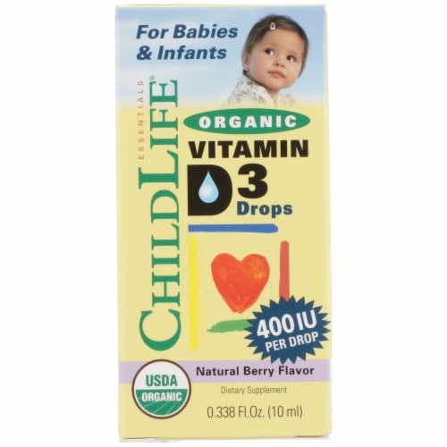 ChildLife Organic Natural Berry Flavor Vitamin D3 Drops Perspective: front