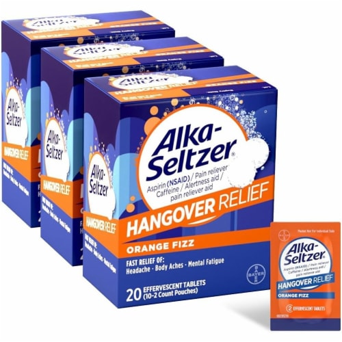 Alka-Seltzer Hangover Relief Tablets 60 Count (3 Boxes, 20 Tablets Each) Perspective: front