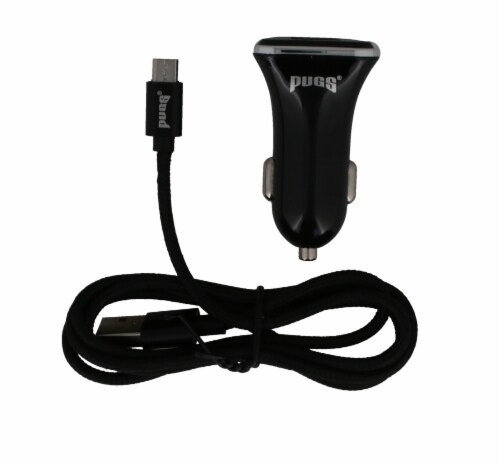 Pugs Gear Micro Car Charger and Cable - Black Perspective: front
