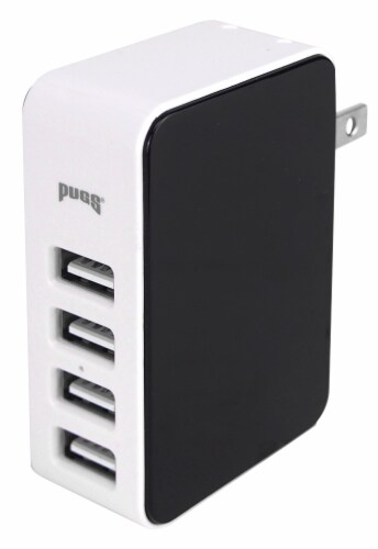 Pugs Gear 4 Port Wall Charger - White/Black Perspective: front