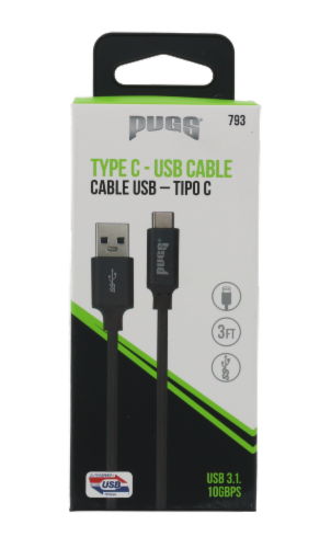 Pugs Gear Type-C USB Cable - Black Perspective: front