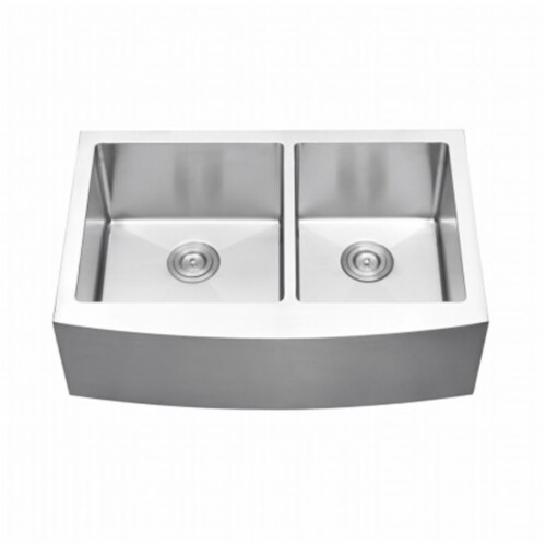 Ruvati RVH9201 Apron Front 16 Gauge 33 in. Kitchen Sink Double Bowl Perspective: front