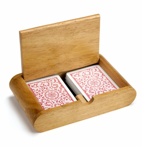 2 Deck (Poker and Bridge Size) Wooden Card Box Perspective: front