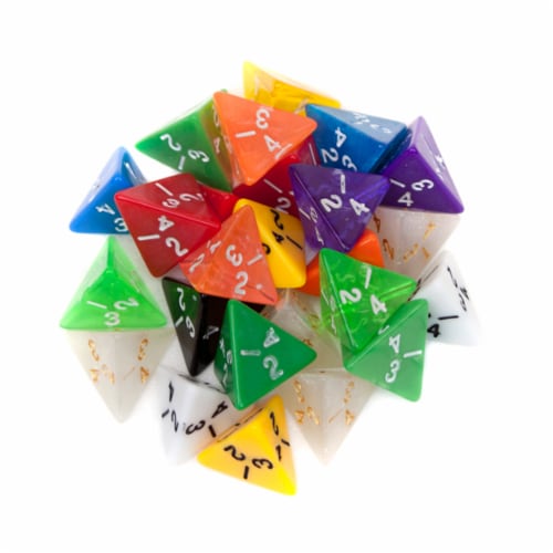 25 Pack of Random D4 Polyhedral Dice in Multiple Colors Perspective: front