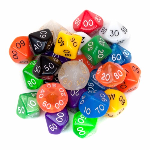25 Pack of Random D10(00) Polyhedral Dice in Multiple Colors Perspective: front