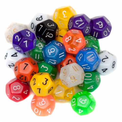 25 Pack of Random D12 Polyhedral Dice in Multiple Colors Perspective: front