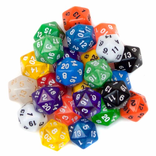 25 Pack of Random D20 Polyhedral Dice in Multiple Colors Perspective: front