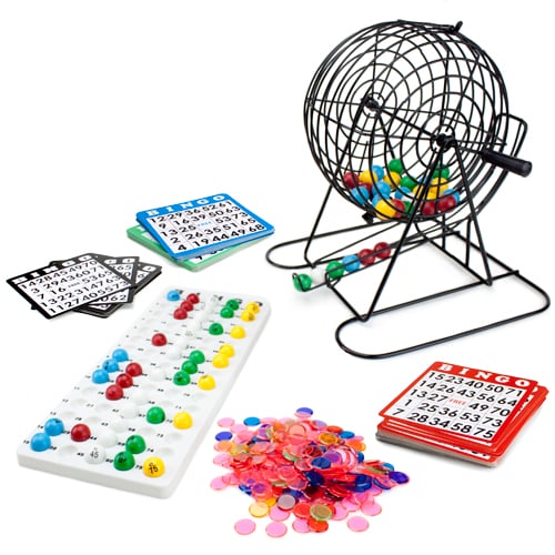 Jumbo Bingo Set - 9-Inch Metal Cage with Calling Board Perspective: front