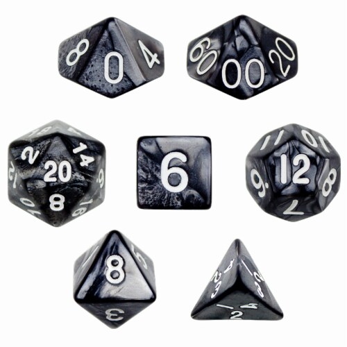 7 Die Polyhedral Dice Set in Velvet Pouch - Smoke Perspective: front