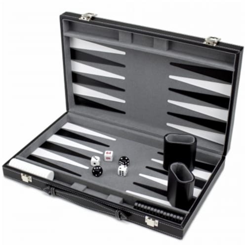 Brybelly GGAM-201 15in Backgammon Set with Stitched Black Leatherette Case Perspective: front