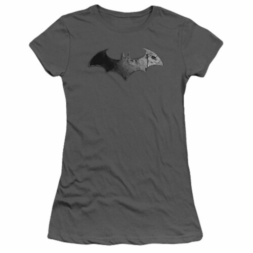 Trevco Arkham City-Bat Logo - Short Sleeve Junior Sheer Tee - Charcoal- Small Perspective: front