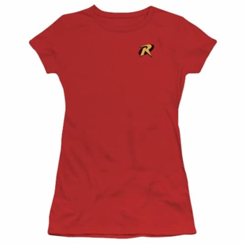 Trevco Batman-Robin Logo - Short Sleeve Junior Sheer Tee - Red- Large Perspective: front