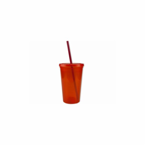 Kole Imports HC351-10 6 in. & 16 oz Orange Double Wall Mood Tumbler with Straw, 10 Piece Perspective: front