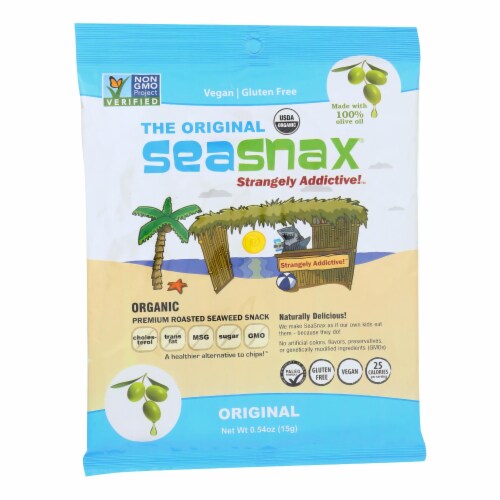 Seasnax Organic Premium Roasted Seaweed Snack - Original - Case of 16 - 0.54 oz. Perspective: front