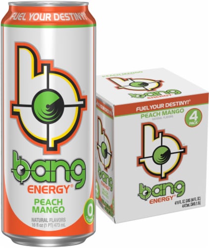 Bang Energy Peach Mango Energy Drink Can Perspective: front