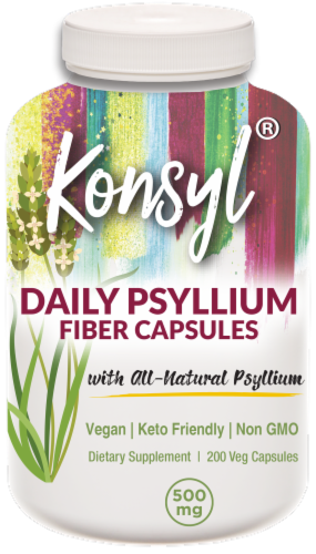 Konsyl Daily Psyllium Fiber 500mg Capsules Perspective: front