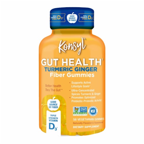 Konsyl® Gut Health Tumeric Ginger Fiber Supplement Gummies Perspective: front