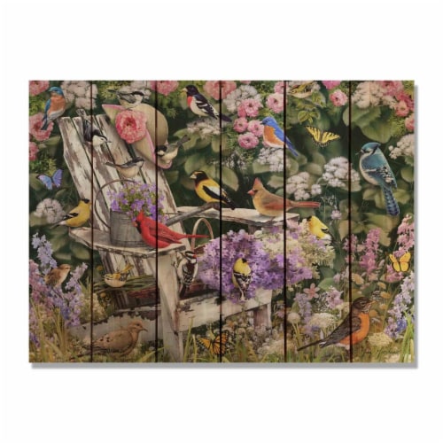 Day Dream HQ GGBSC3324 33 x 24 in. Giordanos Birds on Spring Chair Inside & Outside wood Wall Perspective: front