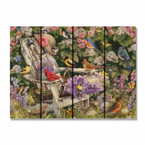 Day Dream HQ GGBSC2216 22 x 16 in. Giordanos Birds on Spring Chair Inside & Outside wood Wall Perspective: front