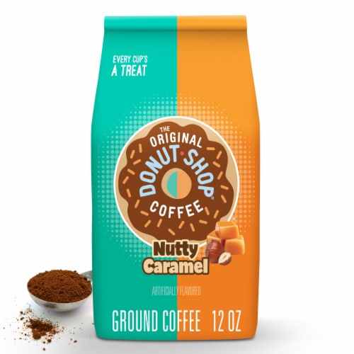 The Original Donut Shop Coffee Nutty Caramel Medium Roast Flavored Ground Coffee Bag Perspective: front
