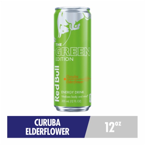 Red Bull Green Edition Curuba Elderflower Energy Drink Can Perspective: front