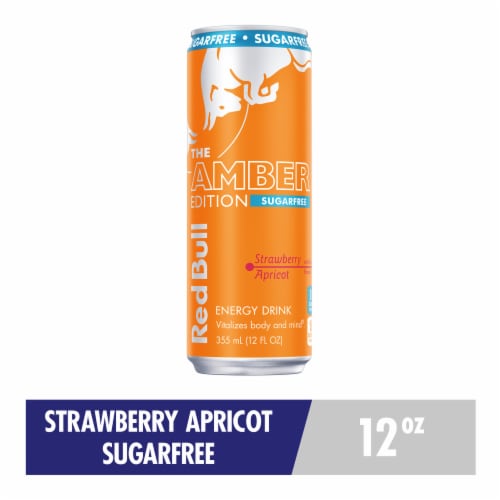 Red Bull Amber Edition Sugar Free Strawberry Apricot Energy Drink Perspective: front