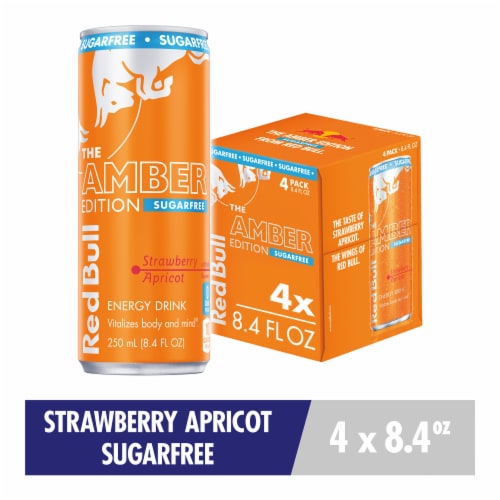 Red Bull Amber Edition Sugar Free Strawberry Apricot Energy Drink Perspective: front