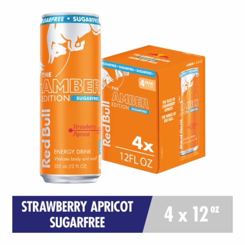 Red Bull Amber Edition Sugar Free Strawberry Apricot Energy Drink Perspective: front