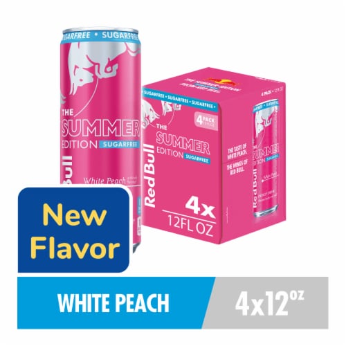 Red Bull Summer Edition Sugarfree Energy Drink White Peach Multipack Perspective: front