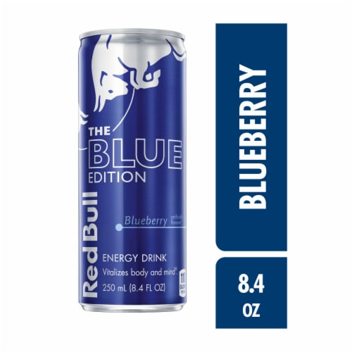 Red Bull Blue Edition Blueberry Energy Drink Can Perspective: front