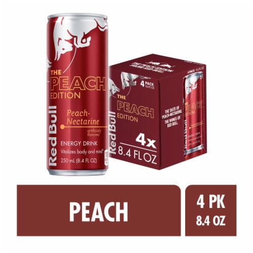 Red Bull Peach Edition Peach Nectarine Energy Drink Perspective: front