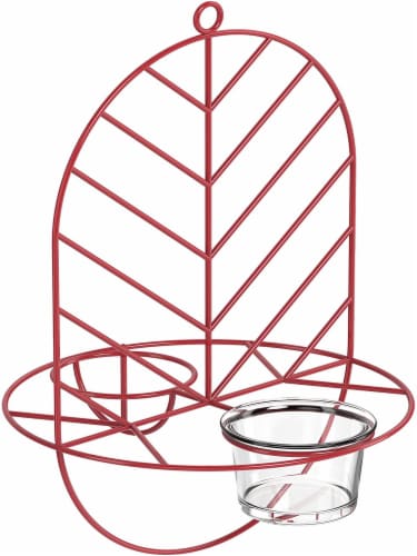 MEKKAPRO Leaf Oriole Bird Feeder, Dual Jelly Orange Feed, Fits Clementine Nectar (Coral Red) Perspective: front