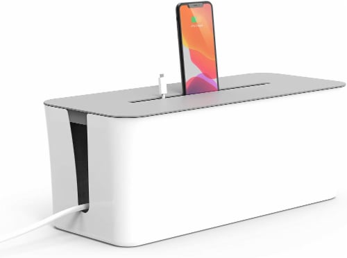 ZBRANDS White Large Cable Management Box with Cooling Window | Hide Cords, Power Strips Perspective: front