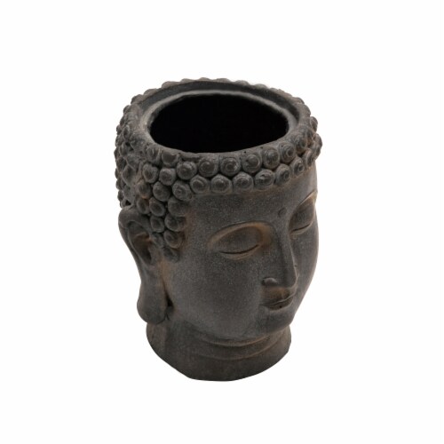 Resin 9  Buddha Flower Pot, Black Perspective: front
