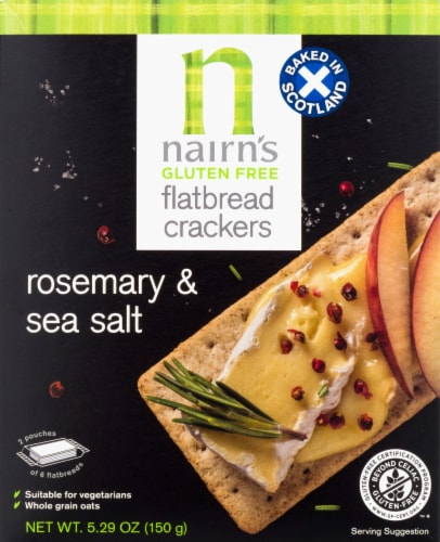 Nairn's Gluten Free Rosemary & Sea Salt Flatbread Crackers Perspective: front