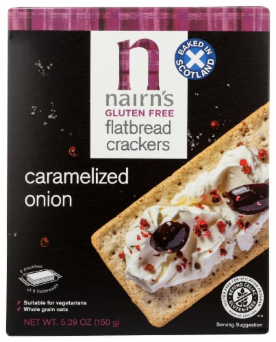 Nairn's Glute Free Caramelized Onion Flatbread Crackers Perspective: front