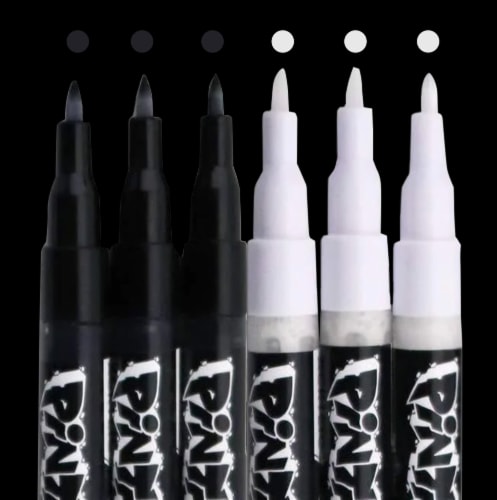 PINTAR Black & White Markers/Pens Extra Fine Tip for Rock Painting, Wood -  Pack of 6, 0.7mm, 1 - Kroger