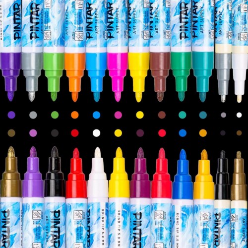 Pintar Oil Based Paint Markers - 24 Pack with 20 (5 mm Tips) & 4 (1 mm Tips) Perspective: front